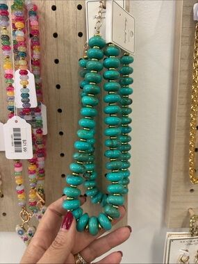 Turquoise Bead Necklace with Gold Accents - Women Jewelry